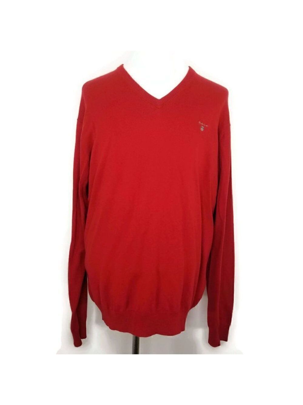 Gant Sweater Mens Size 2XL Cotton Wool Red V-Neck Long Sleeve Pullover Jumper